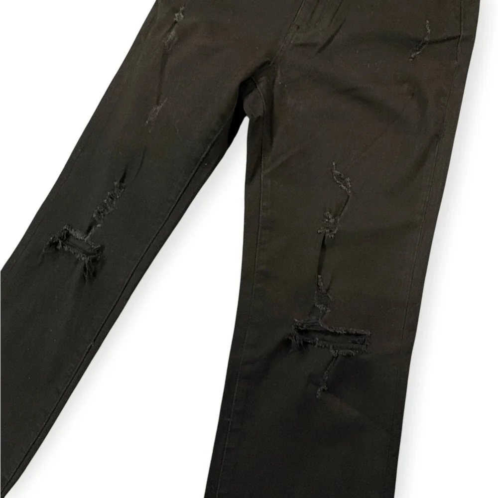 FLYING MONKEY High Rise Crop Straight Jeans Womens 29 Jet Black Raw Hem Denim